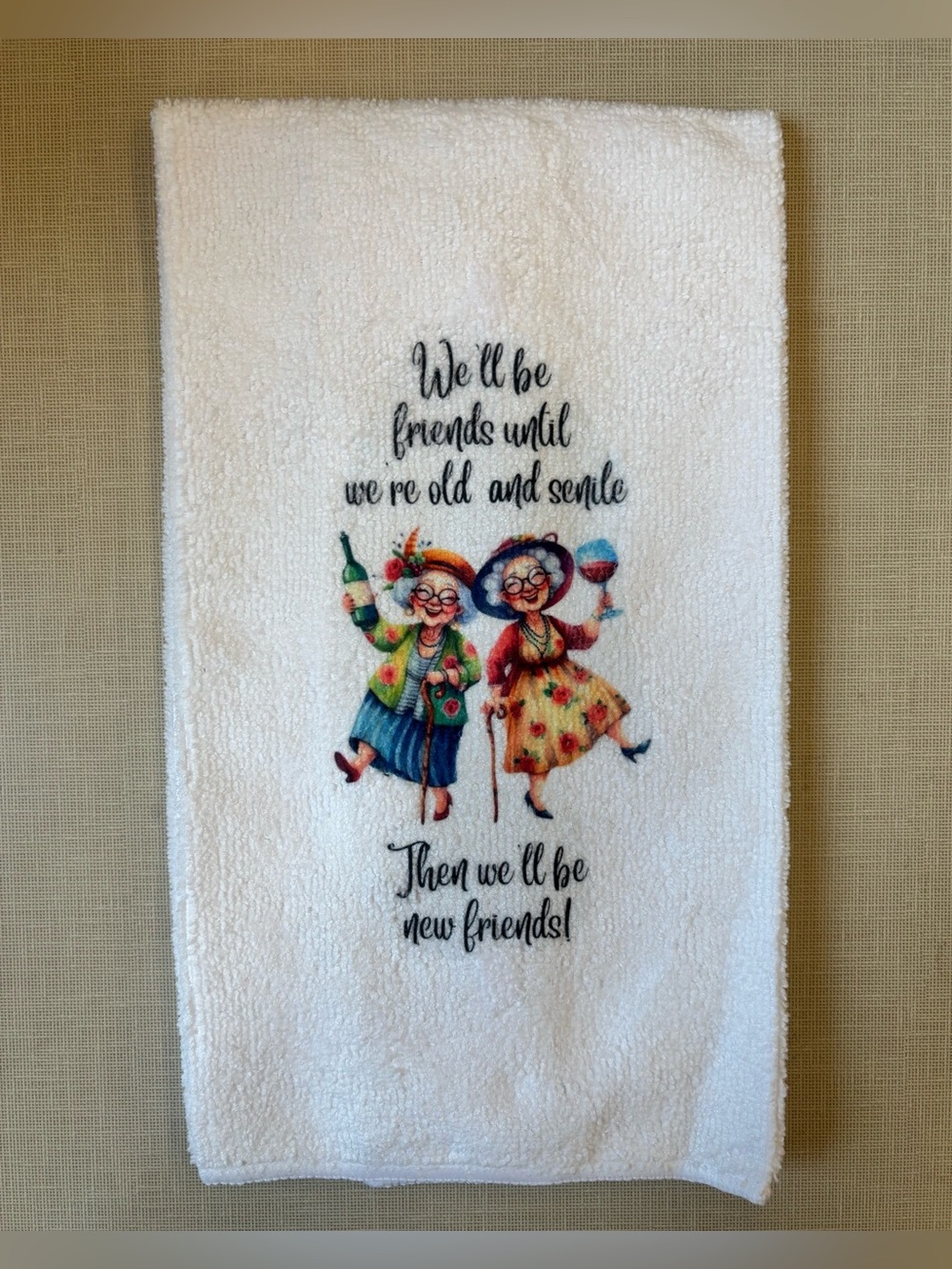 NEW White Novelty Bath Towel with Colorful Friends Design